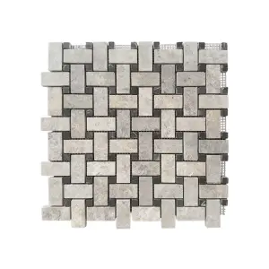 Silver Shadow Polished Marble Basket Weave Mosaic Tiles view 1