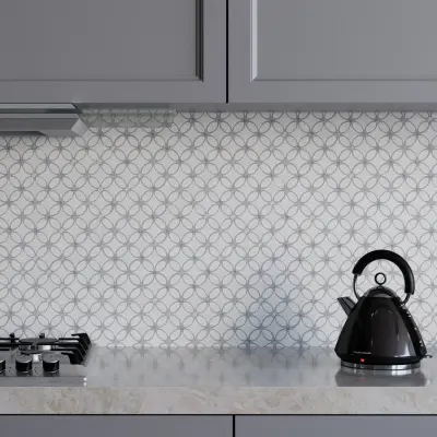 Carrara White - Platinum Grey Tumbled Marble Flower Mosaic Tiles