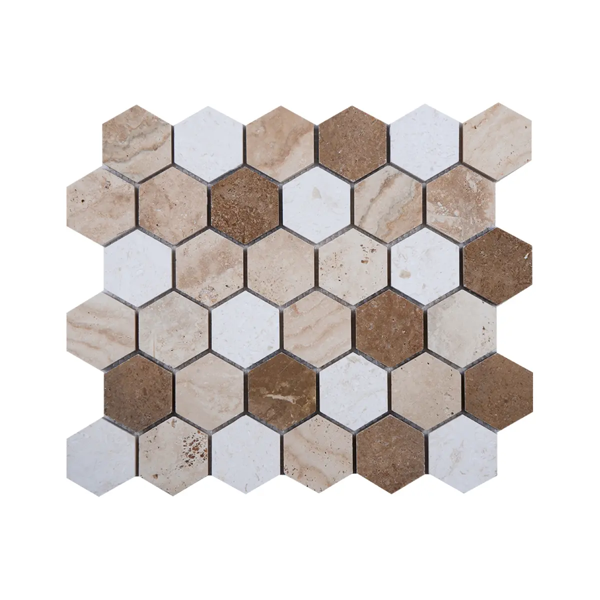 Mix Honed Travertine Hexagon Mosaic Tiles