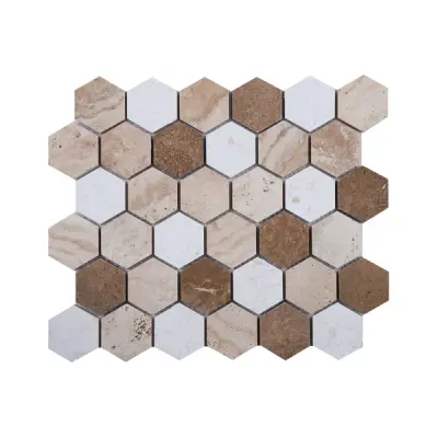 Mix Honed Travertine Hexagon Mosaic Tiles