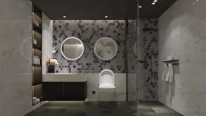 Carrara White - Platinum Grey Honed Marble Hexagon Mosaic Tiles view 2