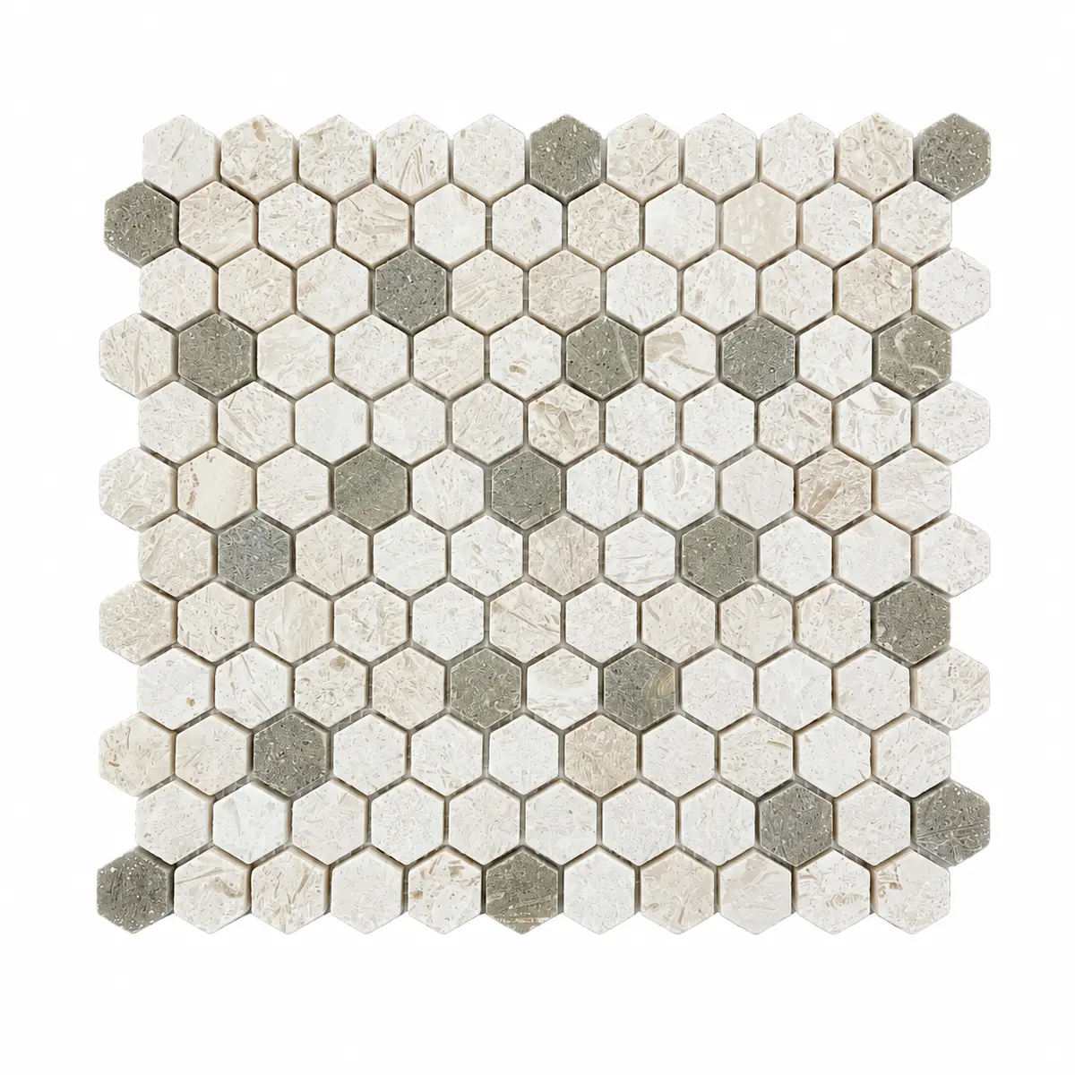 Myra Limestone - Rustic Green Brushed Hexagon Mosaic Tile