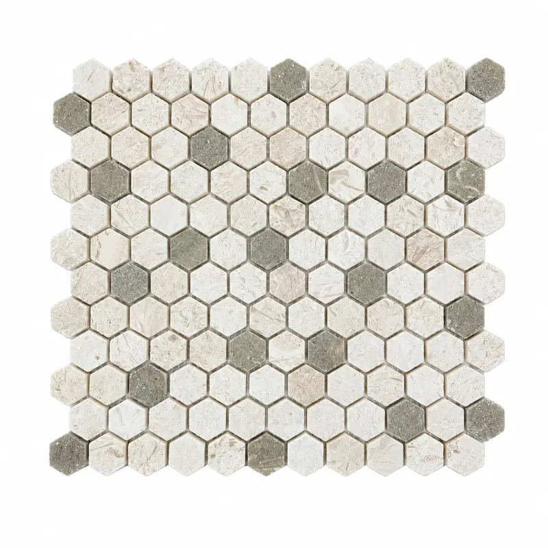 Myra Limestone - Rustic Green Brushed Hexagon Mosaic Tile