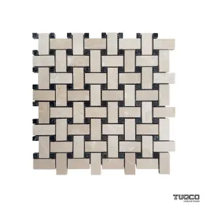 Beige Polished Marble Basket Weave Mosaic Tile view 1