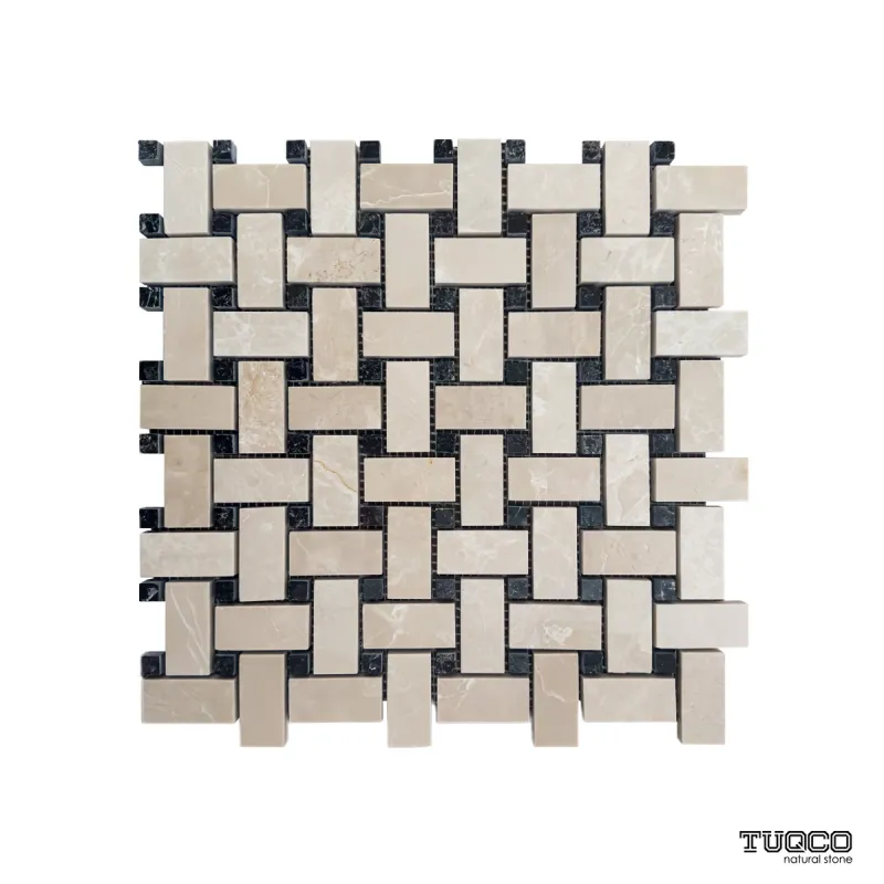 Beige Polished Marble Basket Weave Mosaic Tile