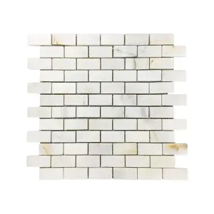 Calacatta Sugar Polished Marble Brick Mosaic Tiles view 1