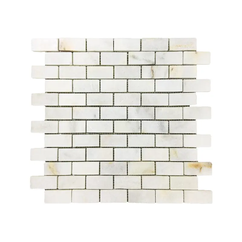 Calacatta Amber Polished Marble Brick Mosaic Tiles