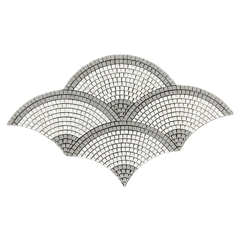 Rustic Green - Creamy Beige Outline Fan / Scallop Honed Limestone Mosaic Tile