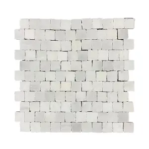 Carrara White Honed Marble Rustic Edge Square Mosaic Tile view 1