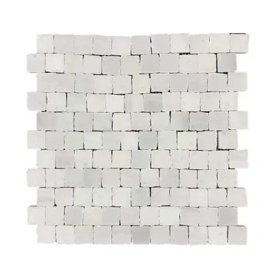 Carrara White Honed Marble Rustic Edge Square Mosaic Tile
