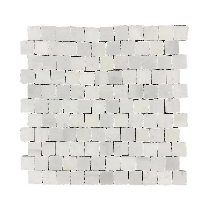 Carrara White Honed Marble Rustic Edge Square Mosaic Tile