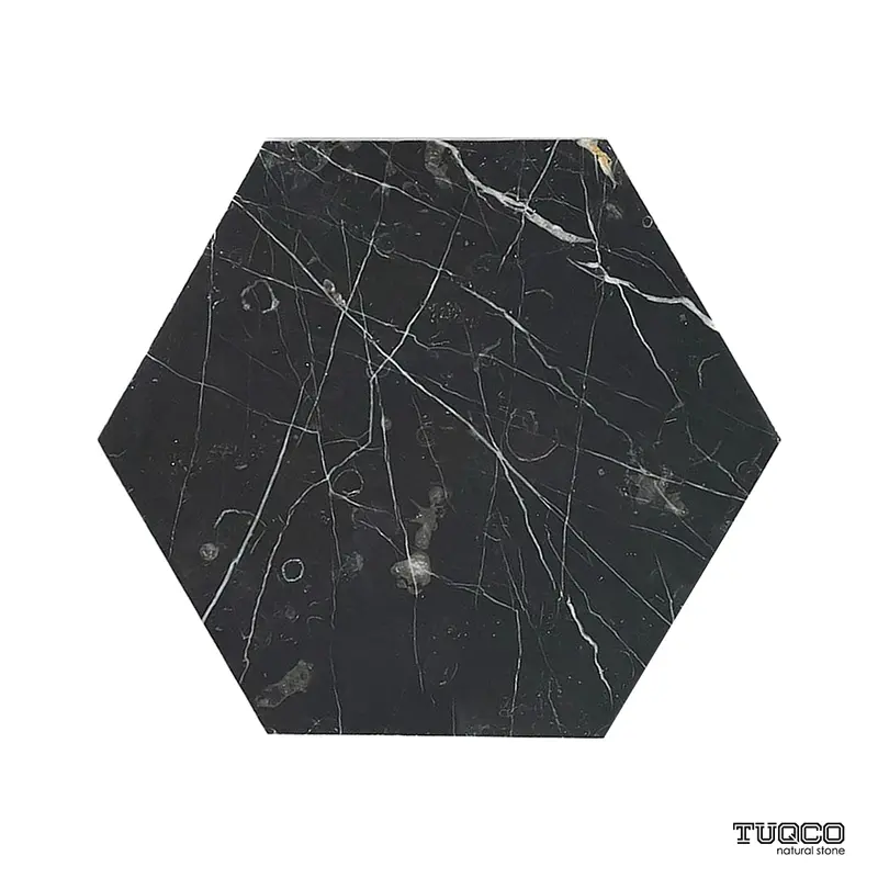 Nero Marquina Honed Hexagon Marble Wall & Floor Tiles