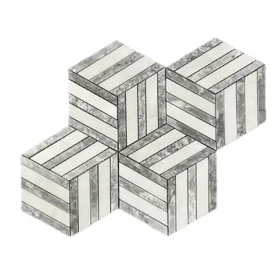 Split Hexagon Carrara White - Platinum Grey Honed Marble Mosaic Tile