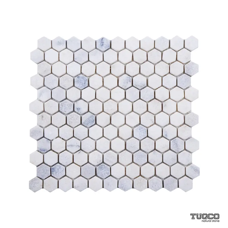 Carrara White Tumbled Marble Hexagon Mosaic Tile