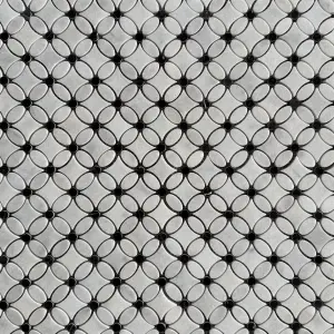 Carrara White - Nero Marquina Polished Marble Flower Mosaic Tiles (Black Dot) view 2