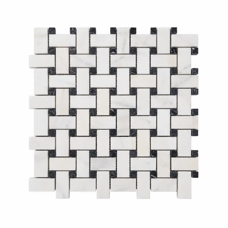 Dolomite - Nero Marquina Polished Marble Basket Weave Mosaic Tile