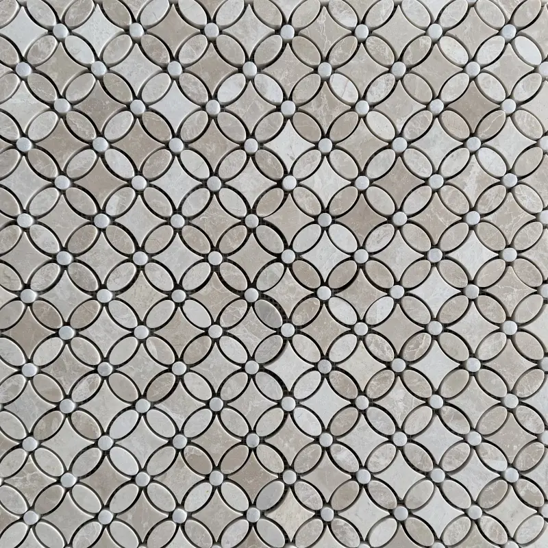 Belgravia Beige Polished Marble Flower Mosaic Tiles