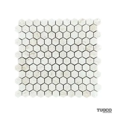 Shellstone Brushed Limestone Hexagon Mosaic Tiles 23x23