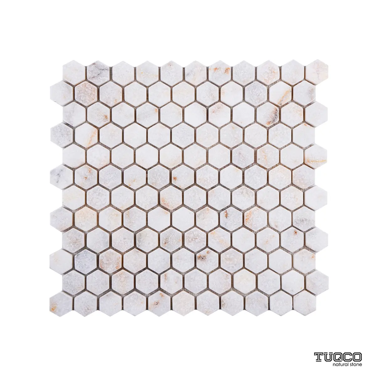 Calacatta Sugar Tumbled Marble Hexagon Mosaic Tile