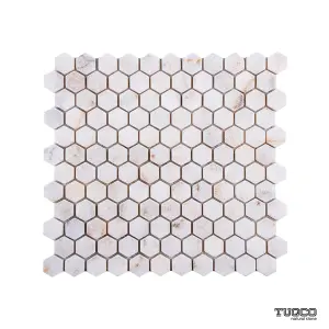 Calacatta Sugar Tumbled Marble Hexagon Mosaic Tile view 1
