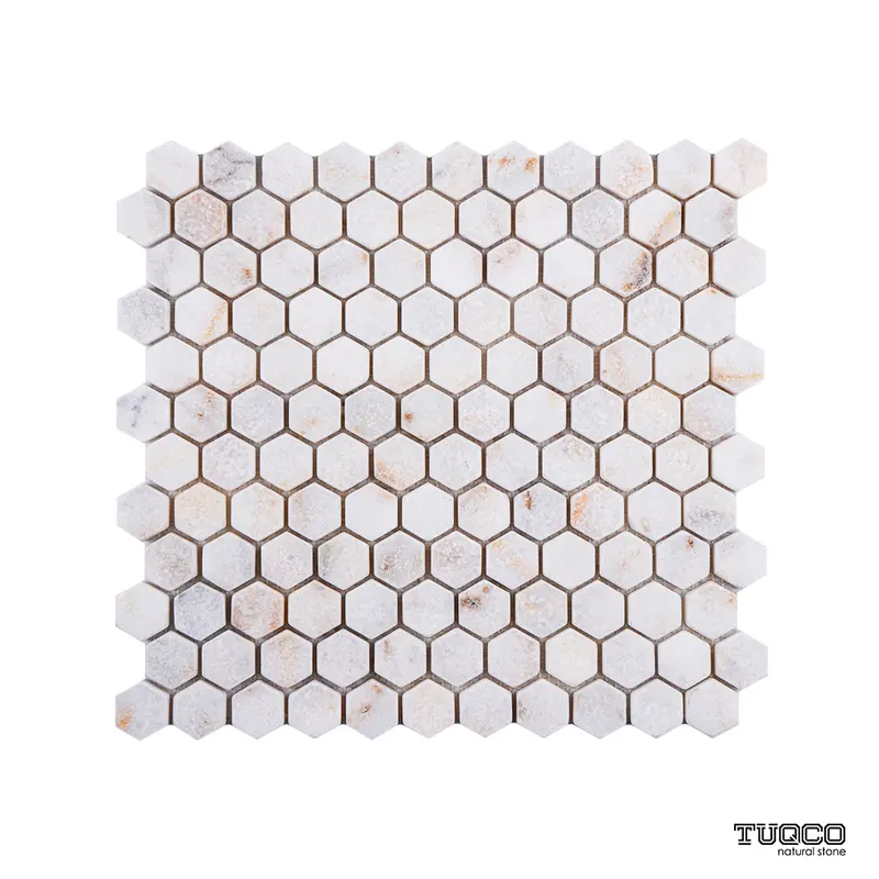 Calacatta Sugar Tumbled Marble Hexagon Mosaic Tile