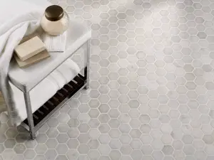 Carrara White Tumbled Marble Hexagon Mosaic Tile view 3