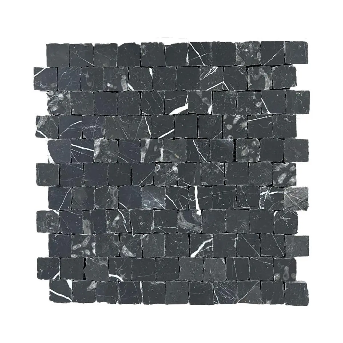 Nero Marquina Honed Marble Rustic Edge Square Mosaic Tile