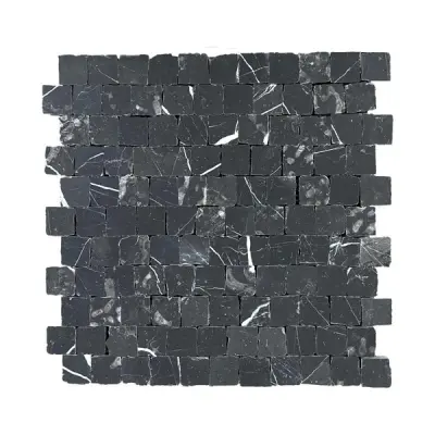 Nero Marquina Honed Marble Rustic Edge Square Mosaic Tile