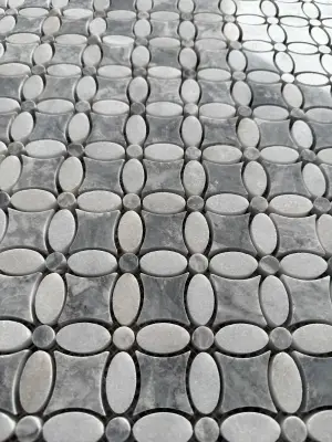 Carrara White – Platinum Grey Polished Marble Flower Mosaic Tiles view 3