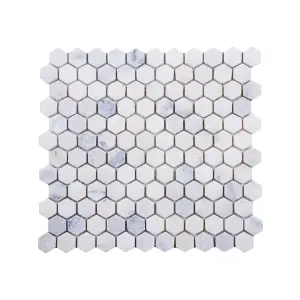 Carrara White Tumbled Marble Hexagon Mosaic Tile view 1