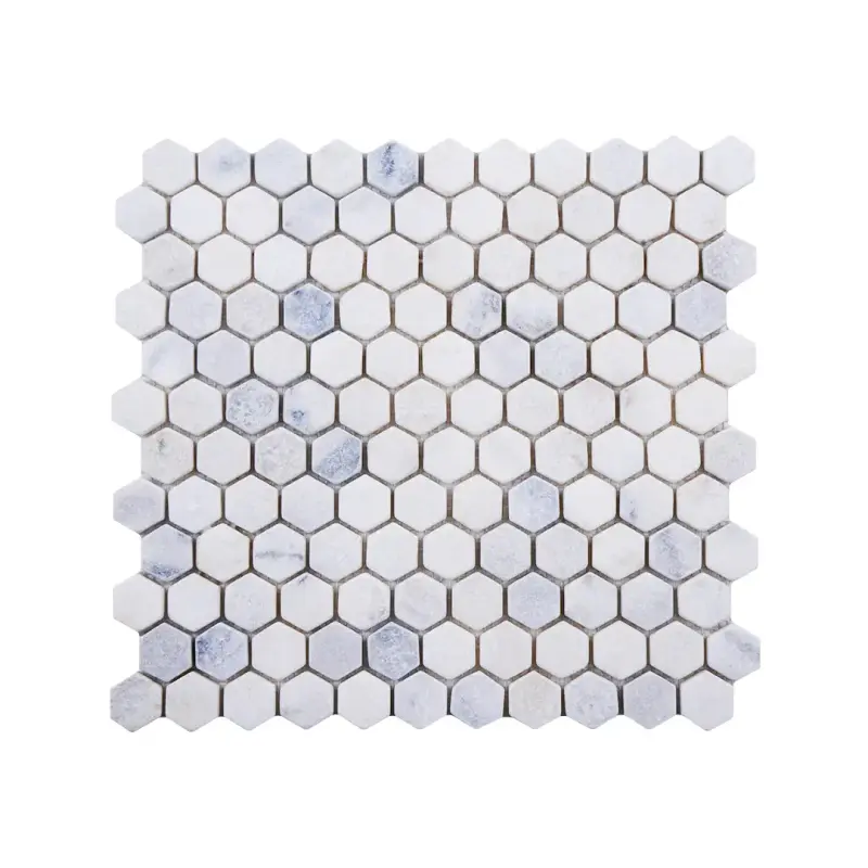Carrara White Tumbled Marble Hexagon Mosaic Tile