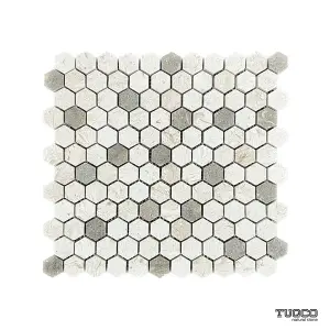 Shellstone Limestone - Rustic Green Brushed Marble Hexagon Mosaic Tile view 1
