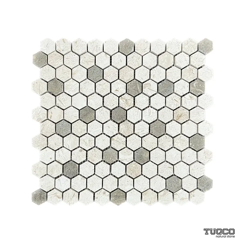 Shellstone Limestone - Rustic Green Brushed Marble Hexagon Mosaic Tile
