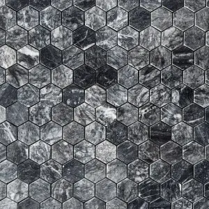 Platinum Black Polished Marble Hexagon Mosaic Tiles view 3
