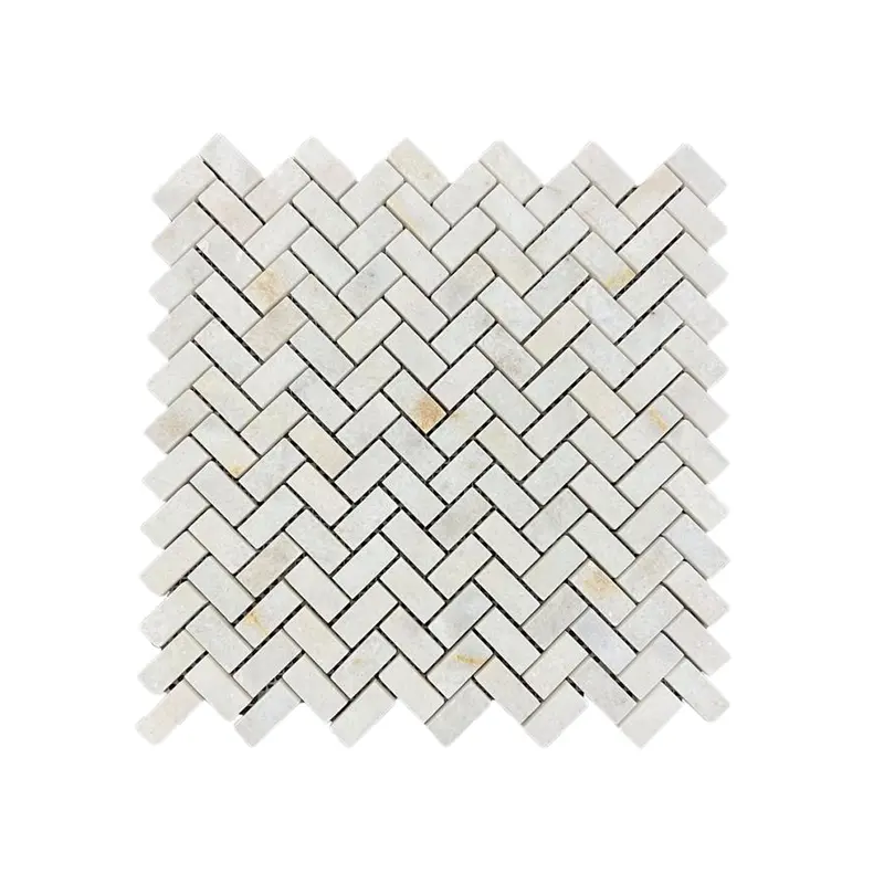 Calacatta Sugar Honed Marble Herringbone Mosaic Tiles
