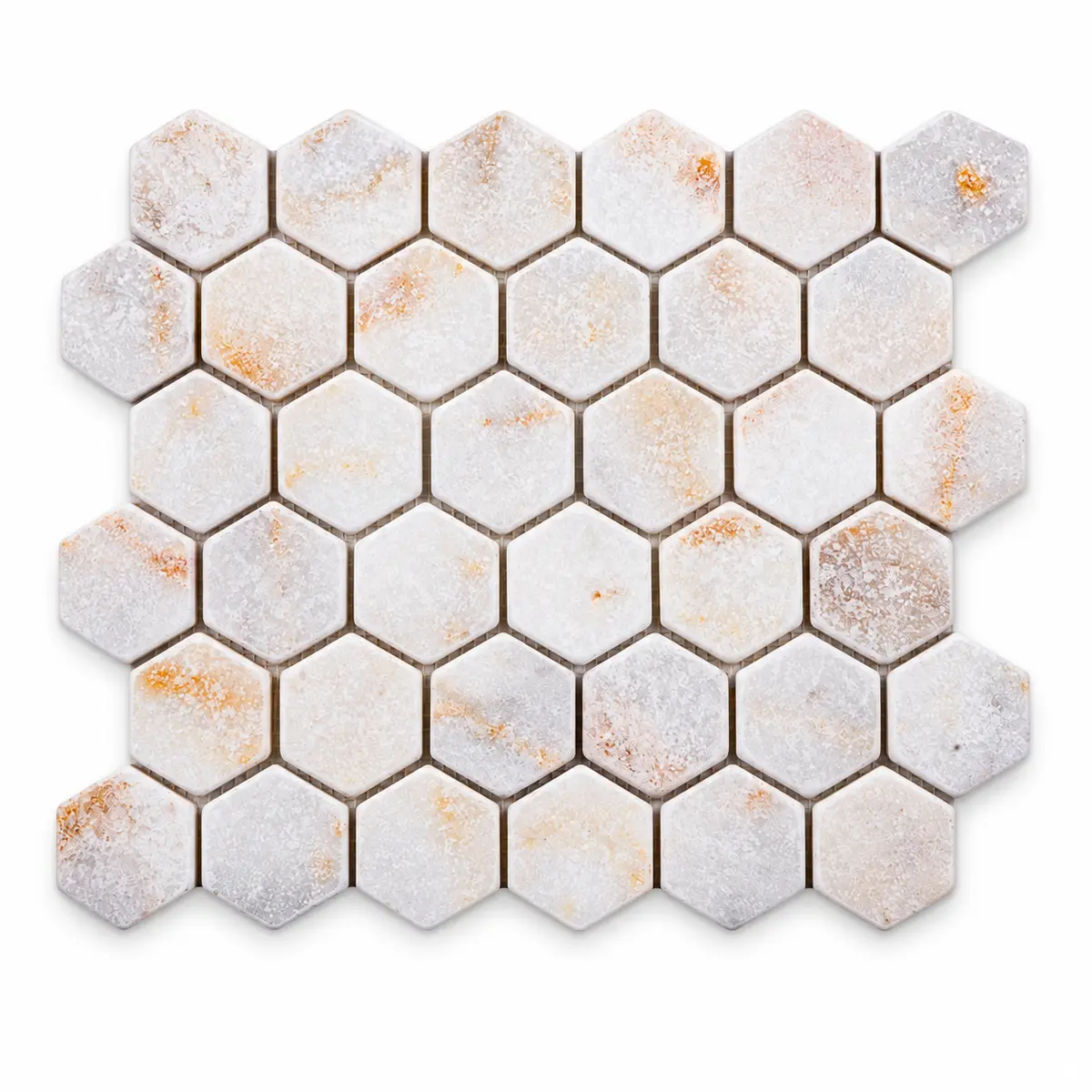 Calacatta Sugar Tumbled Marble Hexagon Mosaic Tiles 48x48