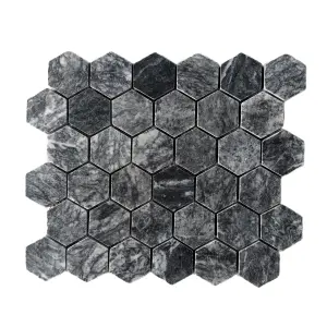 Platinum Black Polished Marble Hexagon Mosaic Tiles view 1
