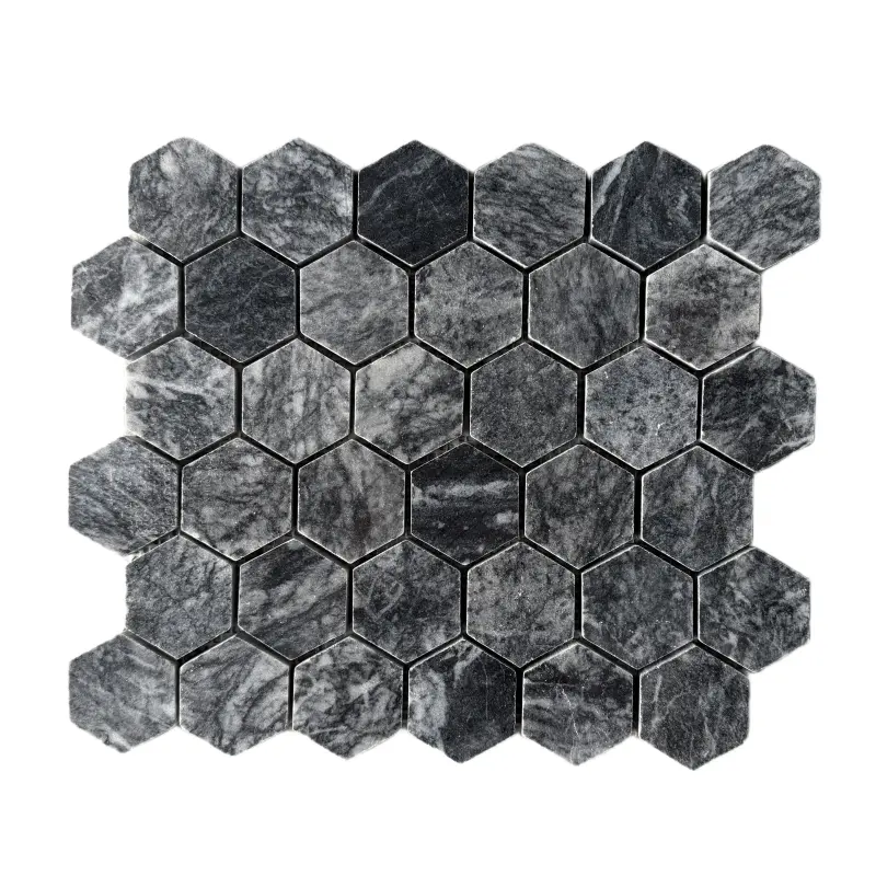 Platinum Black Polished Marble Hexagon Mosaic Tiles