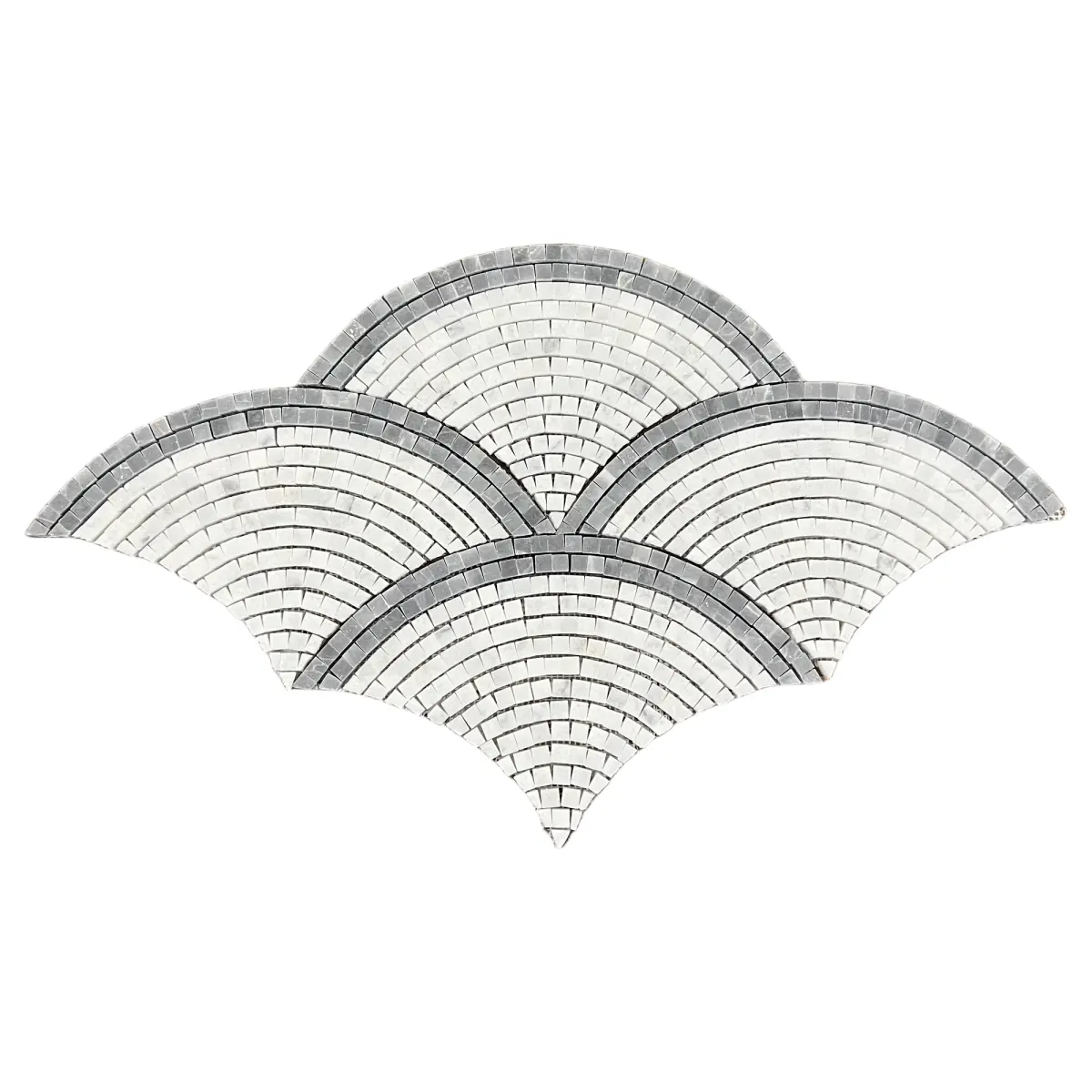 Carrara White and Platinum Grey Fan / Scallop Honed Marble Mosaic Tile