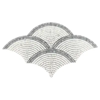 Carrara White and Platinum Grey Fan / Scallop Honed Marble Mosaic Tile
