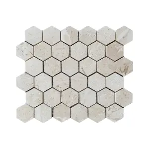 Shellstone Brushed Limestone Hexagon Mosaic Tiles view 1