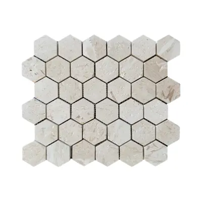 Shellstone Brushed Limestone Hexagon Mosaic Tiles 48x48