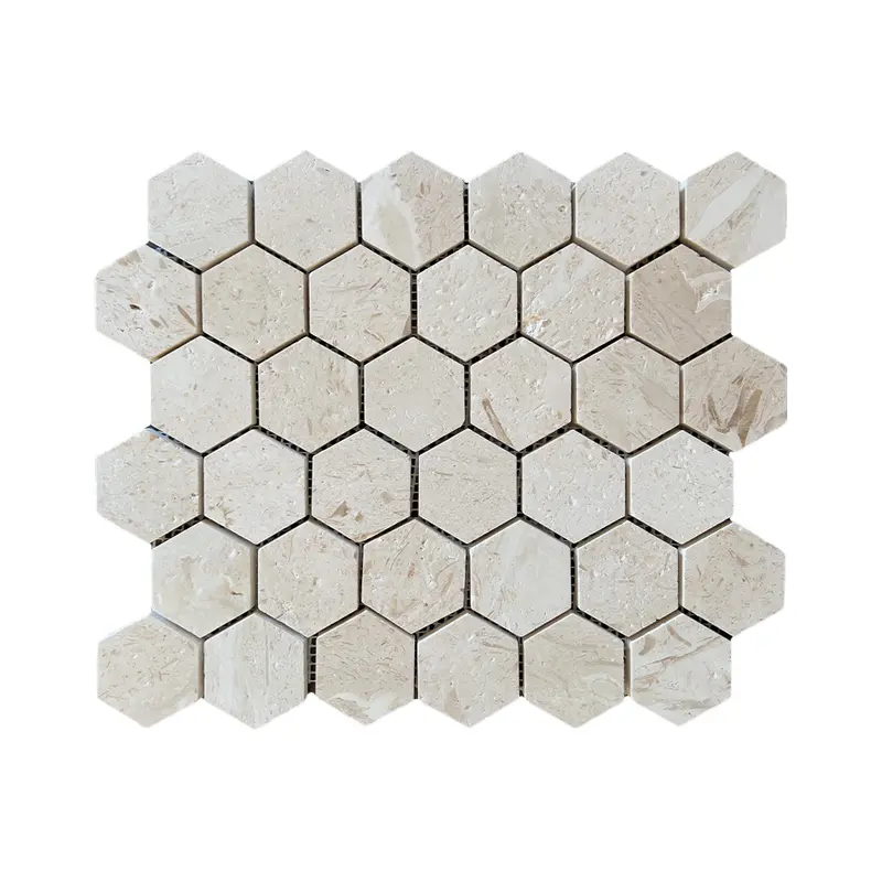 Shellstone Brushed Limestone Hexagon Mosaic Tiles