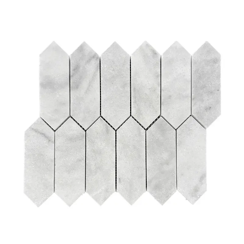 Carrara White Honed Marble Picket Mosaic Tiles