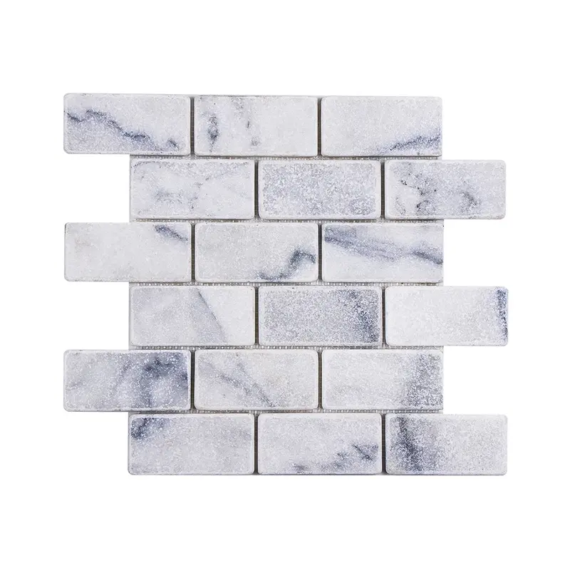 Carrara White Tumbled Marble Brick Mosaic Tile