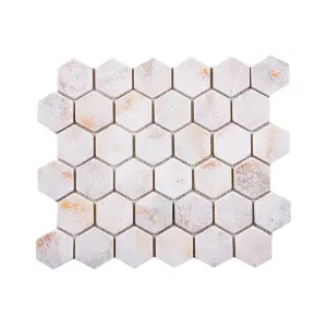 Calacatta Sugar Tumbled Marble Hexagon Mosaic Tiles view 1