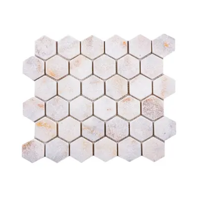 Calacatta Sugar Tumbled Marble Hexagon Mosaic Tiles