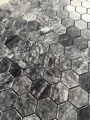 Platinum Black Polished Marble Hexagon Mosaic Tiles view 2