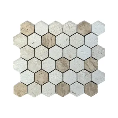 Limestone - Valencia Brushed Travertine Hexagon Mosaic Tile