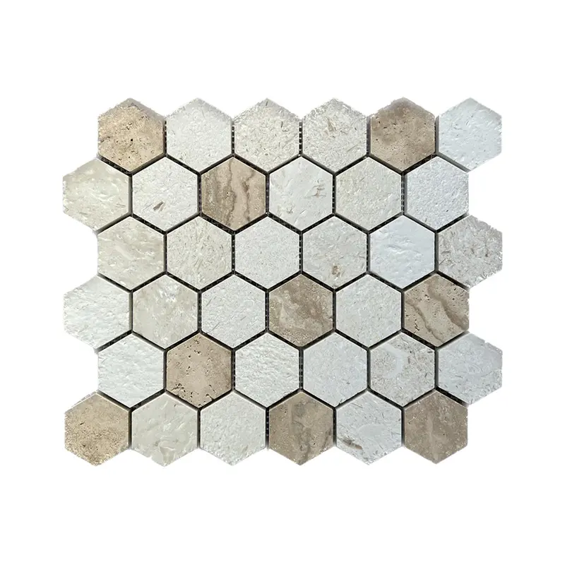 Limestone - Valencia Brushed Travertine Hexagon Mosaic Tile